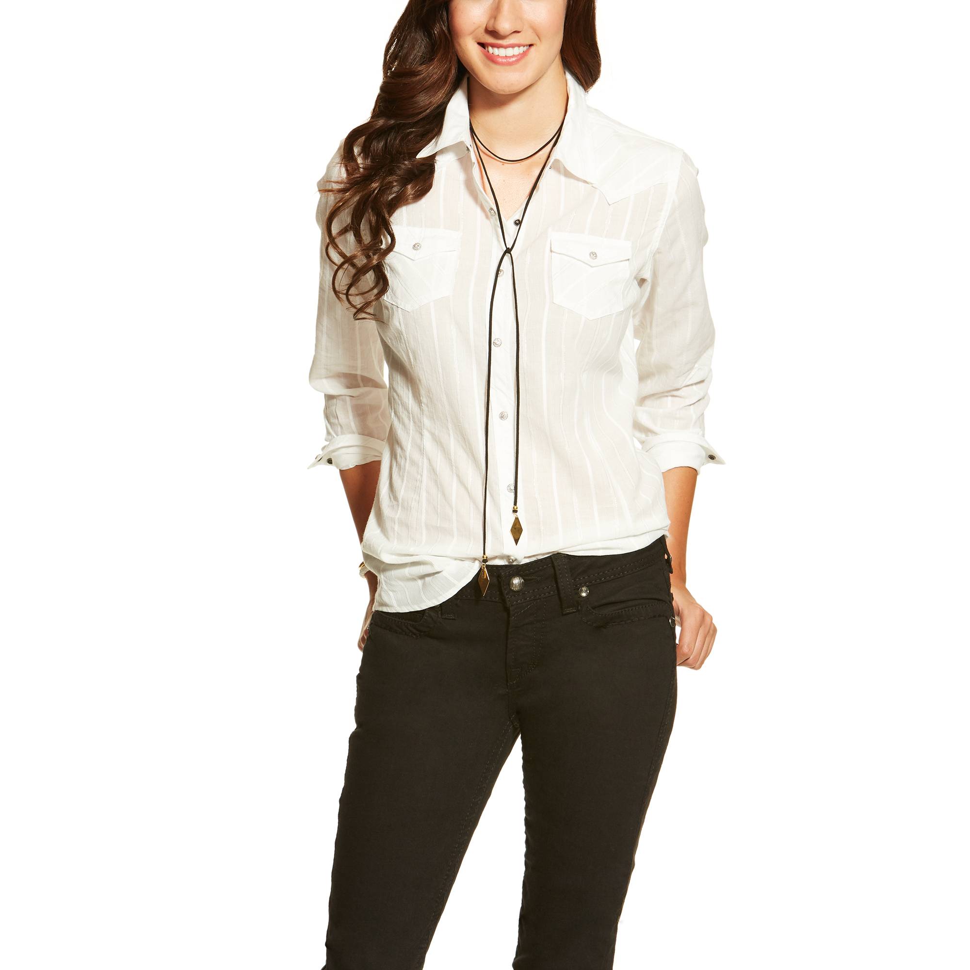 UPC 884849956489 product image for Ariat Roxbury Snap Shirt - Ladies - White | upcitemdb.com