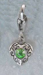 Barbary Silver Heart with  Peridot Stone Charm