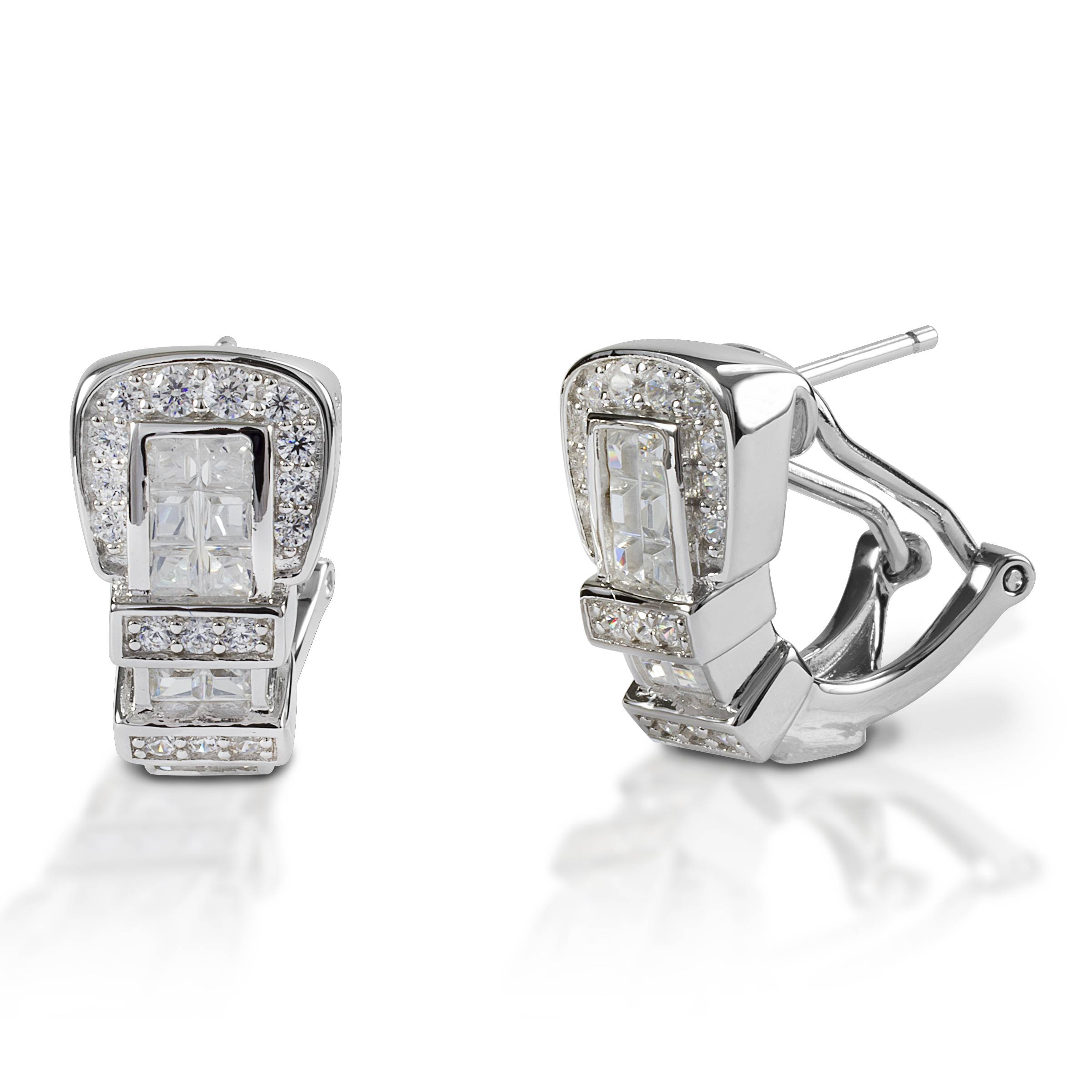 Kelly Herd Clear Ranger Style Buckle Earrings - Sterling Silver