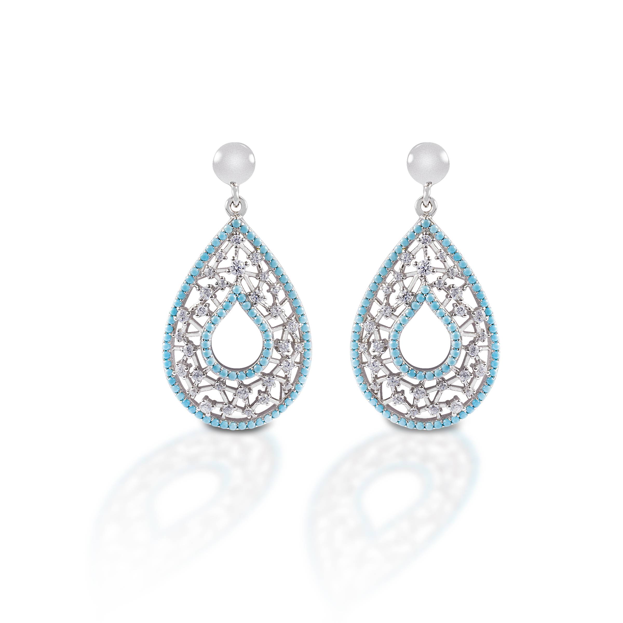 Kelly Herd Turquoise & Clear Teardrop Earrings - Sterling Silver