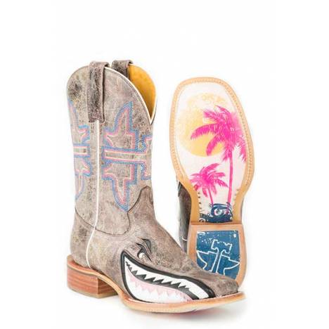 Tin Haul Ladies Boots - Gnarly Pink Shark With Man Eater Sole