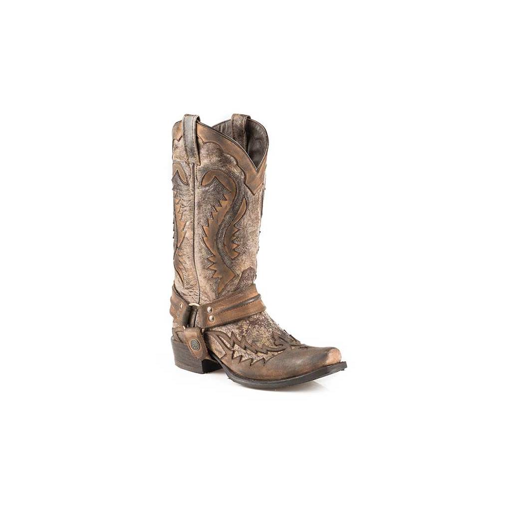 Stetson Snip Toe Harness Boots - Mens, Brown Crackle