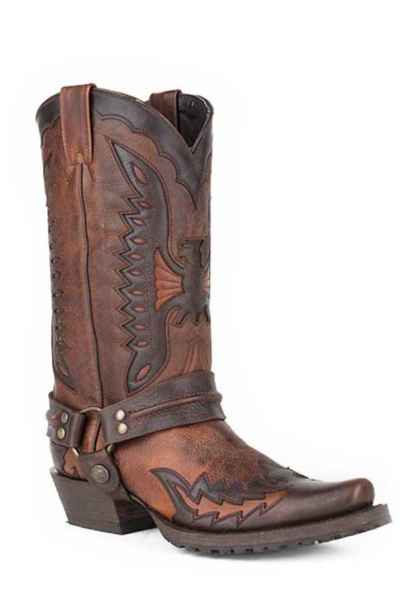 Stetson Mens Outlaw Eagle Biker Harness Boots