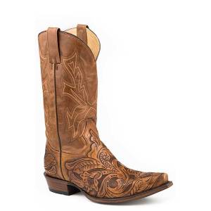 Stetson Mens Handtooled Wicks Snip Cowboy Boots