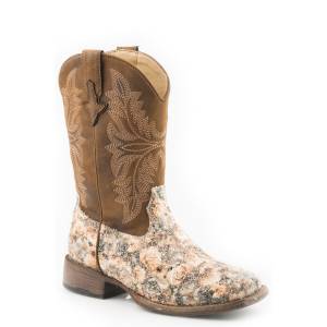 Roper Lola Brown Square Toe Western Boots-Kids