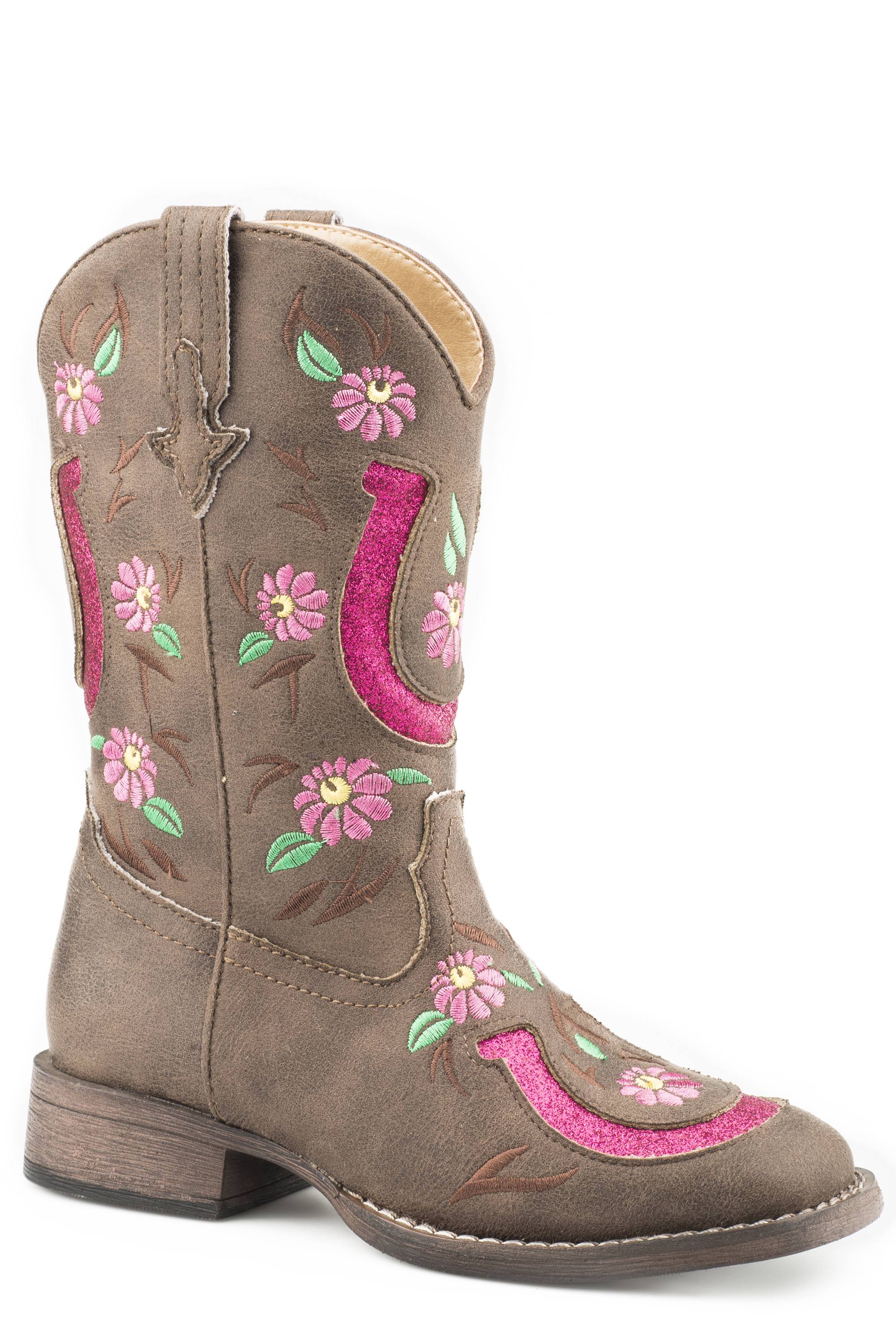 4-134486 Roper Lola Brown Square Toe Western Boots-Kids sku 4-134486