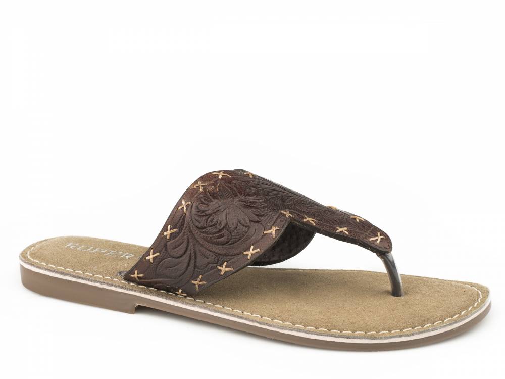 roper tooled leather sandals