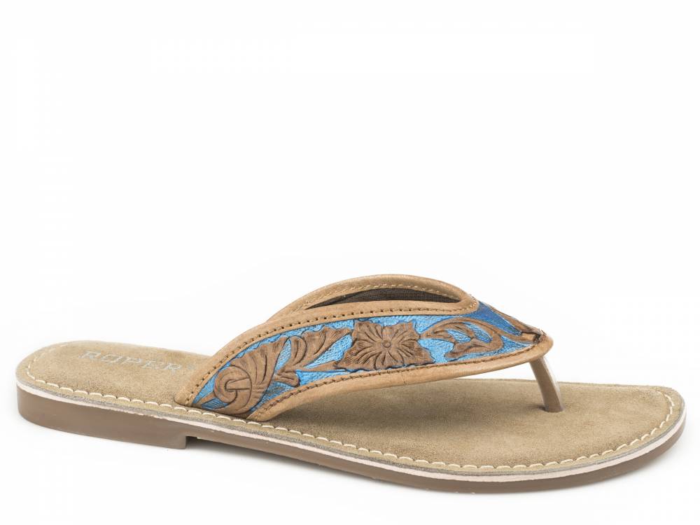 Roper Ladies Penelope Hand Tooled Thong Sandals Kids Riding Boots