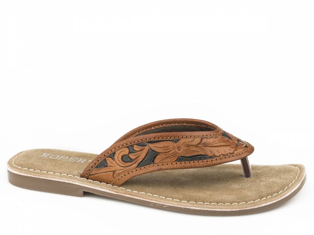 Roper Ladies Penelope Hand Tooled Thong Sandals Kids Dress Boots