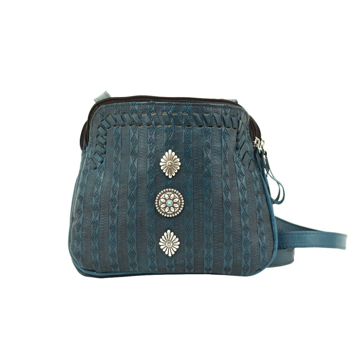 American West Basket Weave Multi-Compartment Crossbody Bag