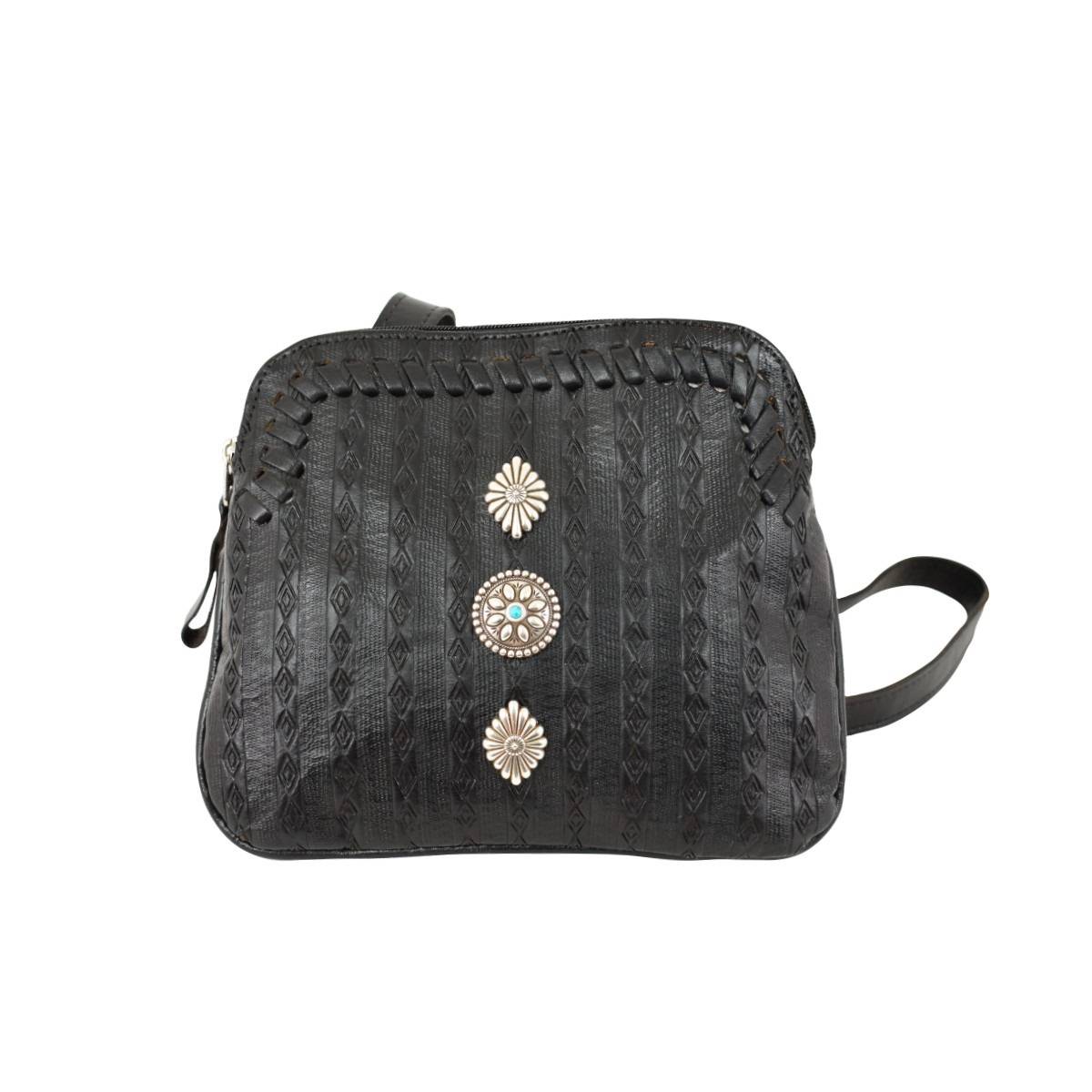 American West Basket Weave Multi-Compartment Crossbody Bag