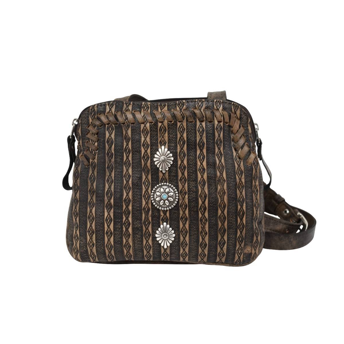 American West Basket Weave Multi-Compartment Crossbody Bag