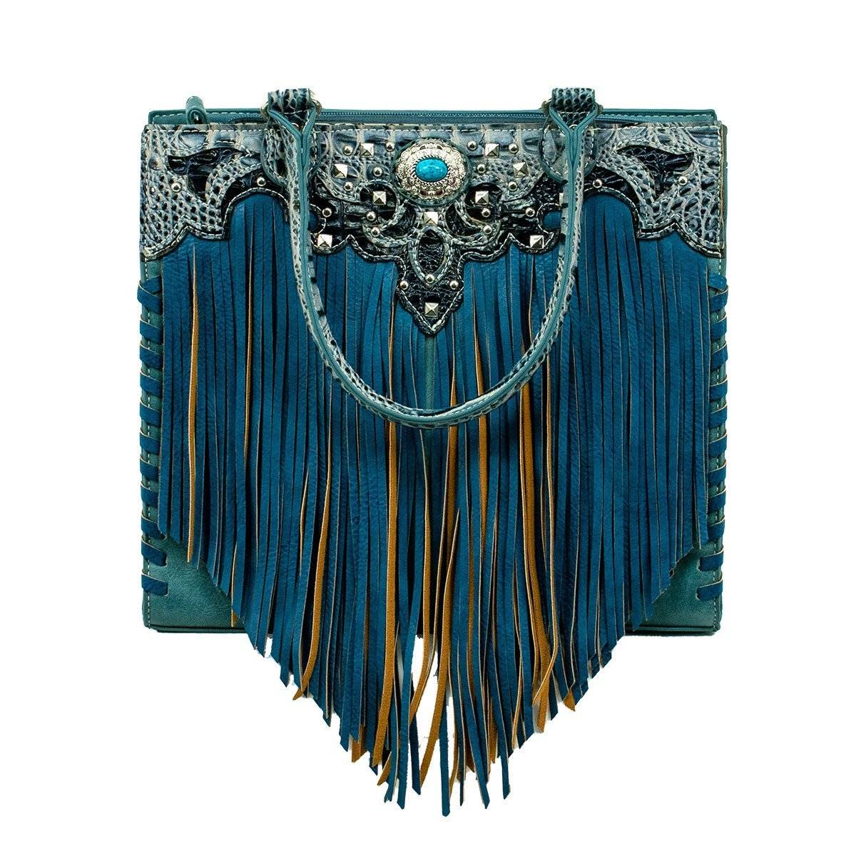 Bandana Zip Top Tote with Fringe