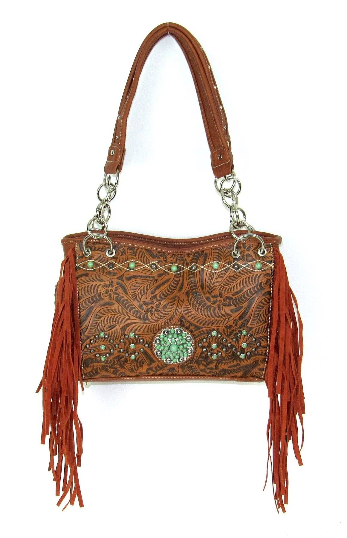 Savana Fringe Bag with Turquoise Stone Accents