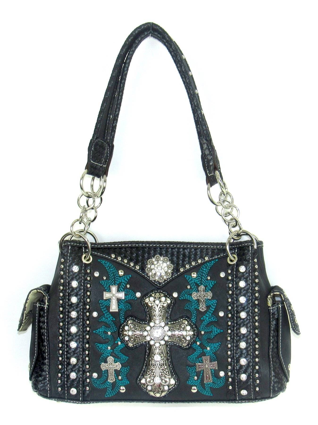 Savana Satchel Style Handbag With Embroidery And Cross