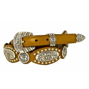 Jack Daniel's Ladies Scalloped & Studded Leather Belt with 3-Piece Buckle Set