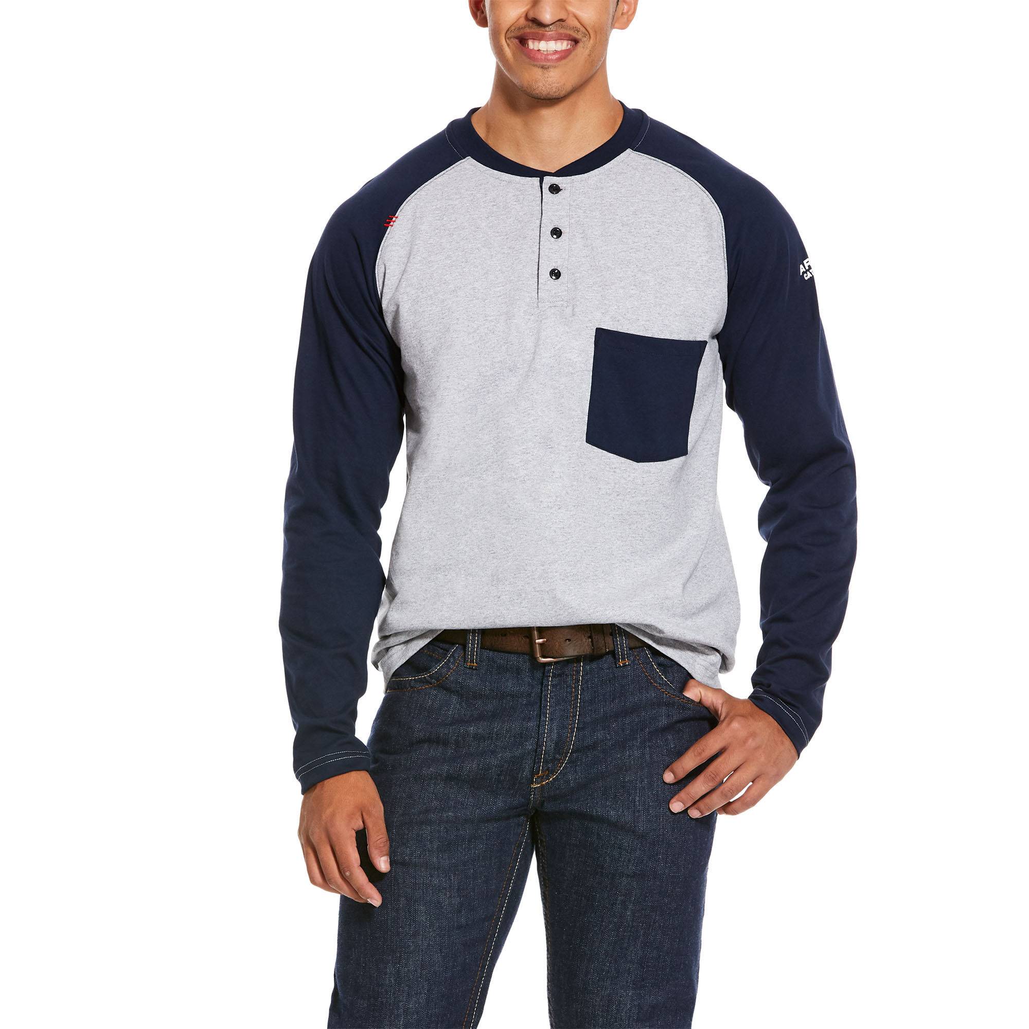 Ariat Mens FR Long Sleeve Baseball Henley Shirt