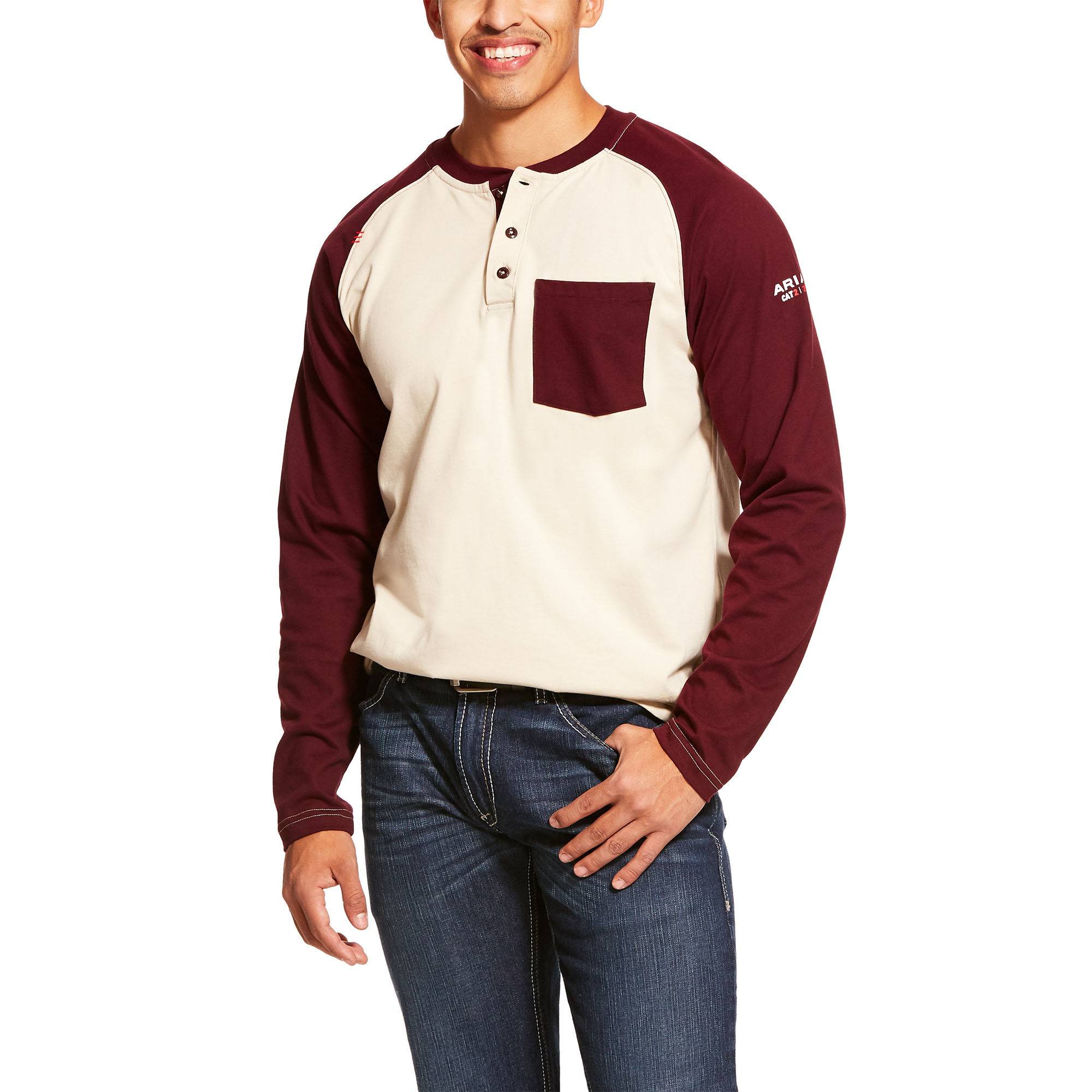 Ariat Mens FR Long Sleeve Baseball Henley Shirt