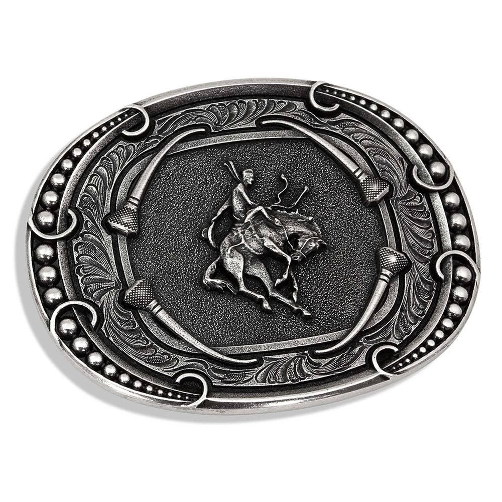 Montana Silversmiths Vignette Horseshoe Nail Bucking Horse Attitude Buckle