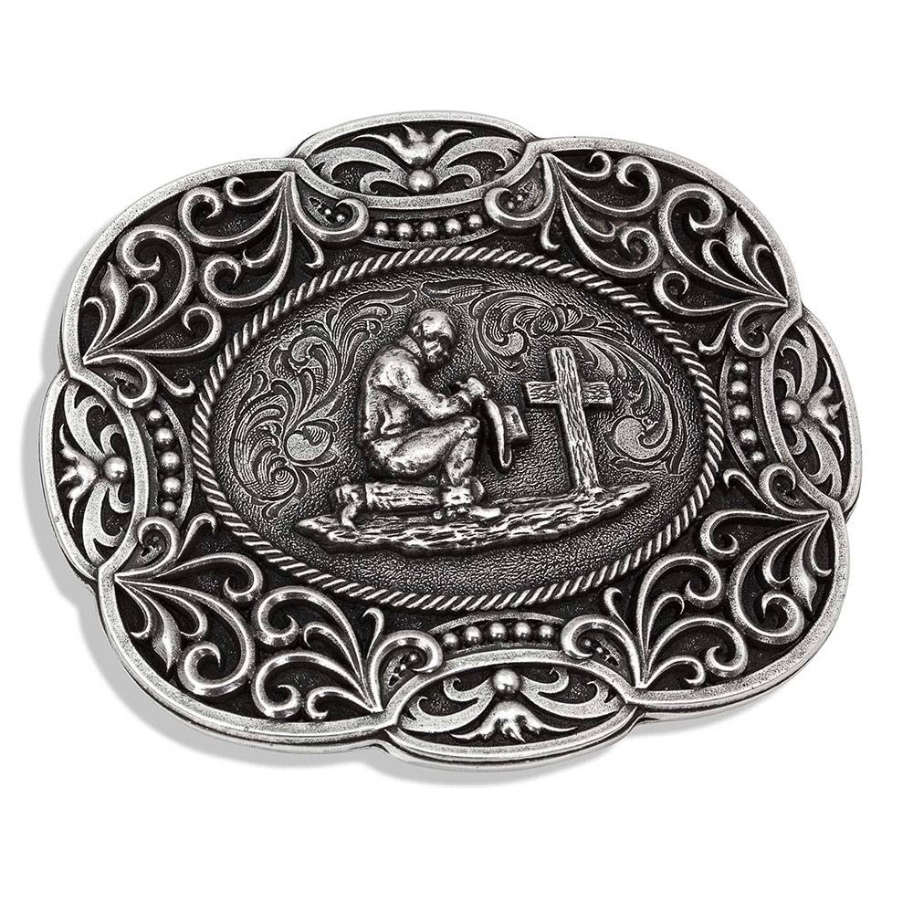 Montana Silversmiths Scalloped Lace Praying Cowboy Attitude Buckle