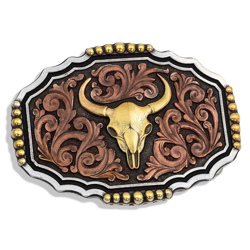 Montana Silversmiths Tri-Color Steer Skull Attitude Buckle