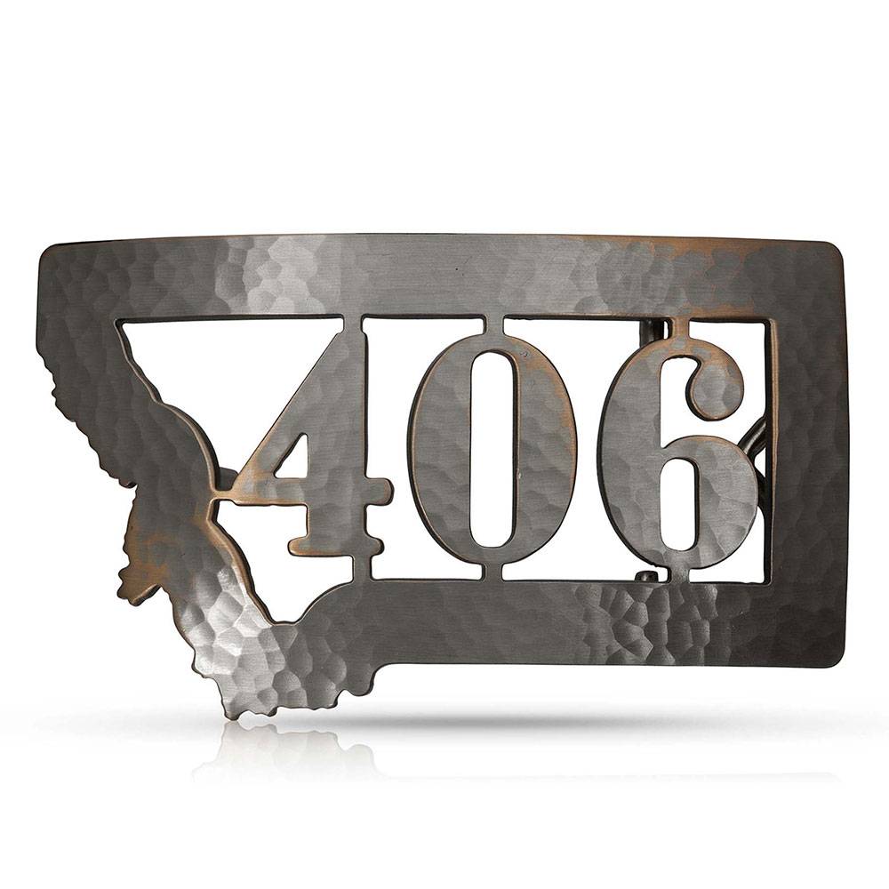 Montana Silversmiths Hammered Montana 406 State Buckle