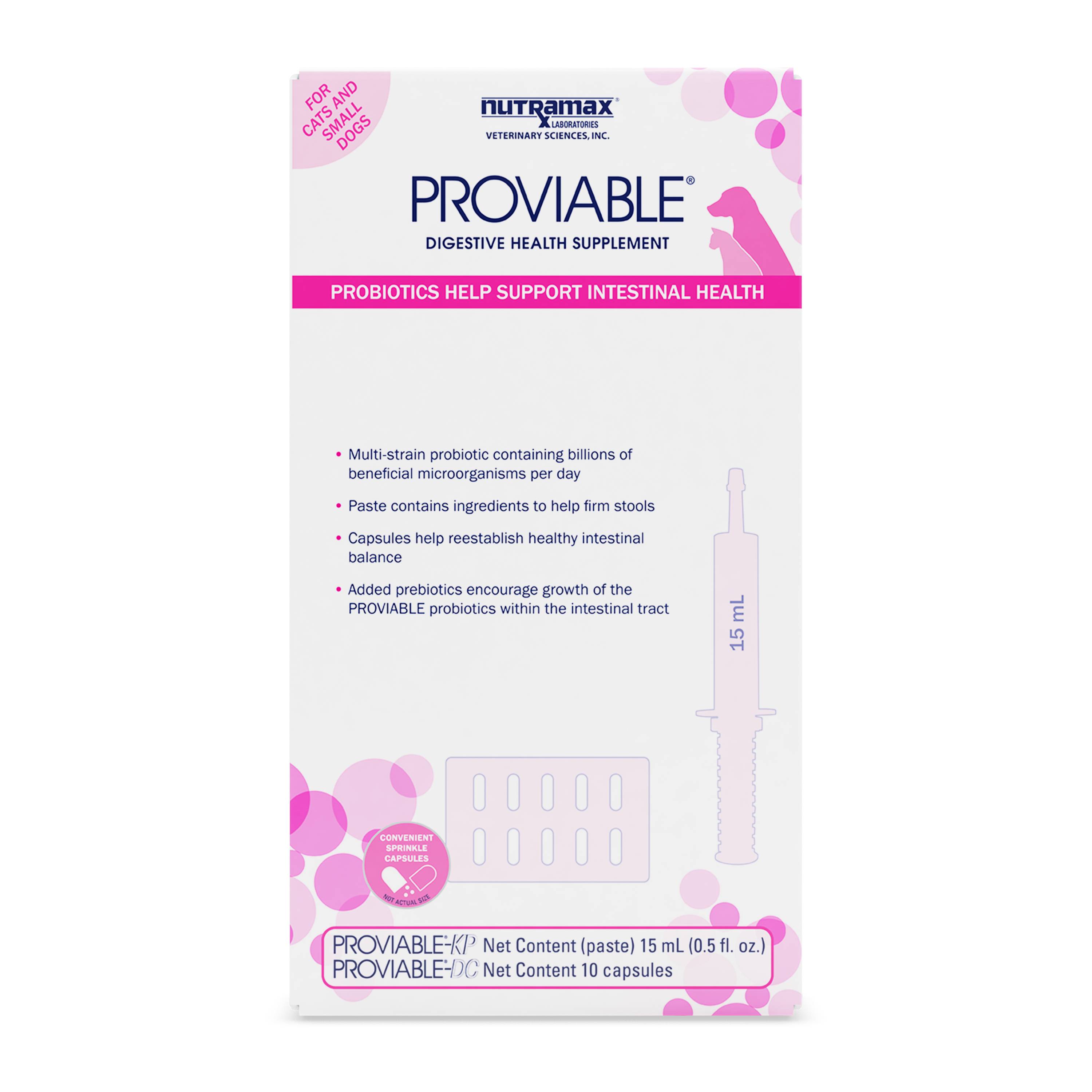 Nutramax Proviable Digestive Health Supplement Kit with Multi-Strain Probiotics and Prebiotics for Cats and Small Dogs, With 7-S