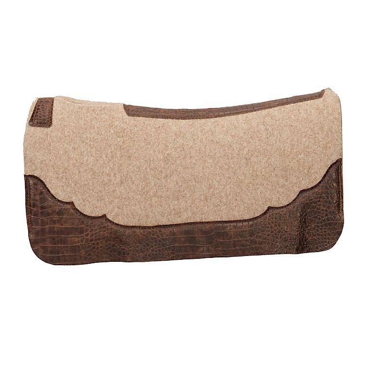 Weaver Leather Contoured Wool Blend FeltSaddle Pad with Croco CognacEmbossed Wear Leathers