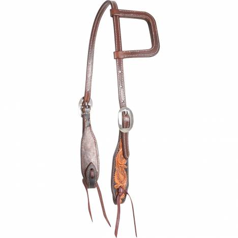 Martin Saddlery Floral Tooled Slip Ear Dyed Edge Headstall