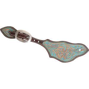 Martin Saddlery Rancher Desert Flower Tooled/Turquoise Paint Wash Spur Straps - Sold as Pair
