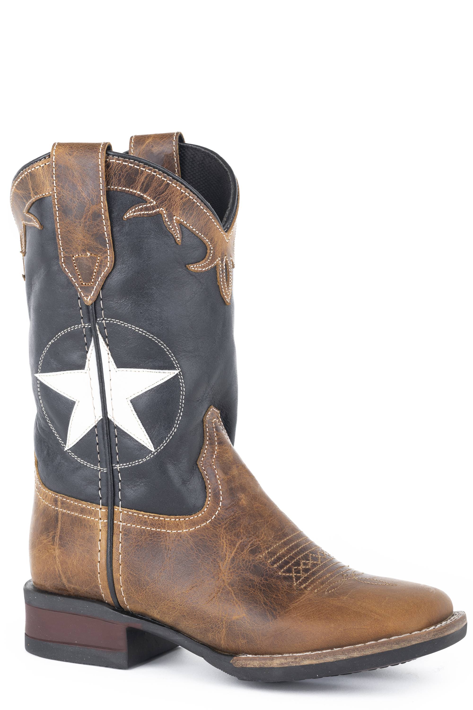 Roper Kids Star Overlay 9" Shaft Oiled Square Toed Leather Boots