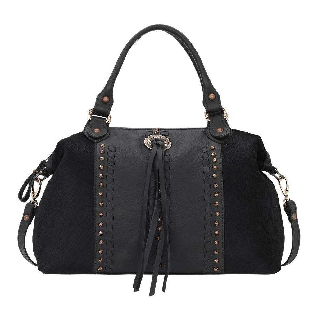 American West Cow Town Large Zip-Top Conceal Carry Satchel - Black Hair