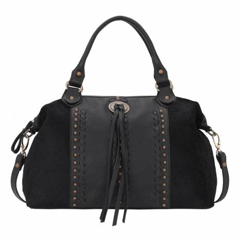 American West Cow Town Large Zip-Top Conceal Carry Satchel - Black Hair