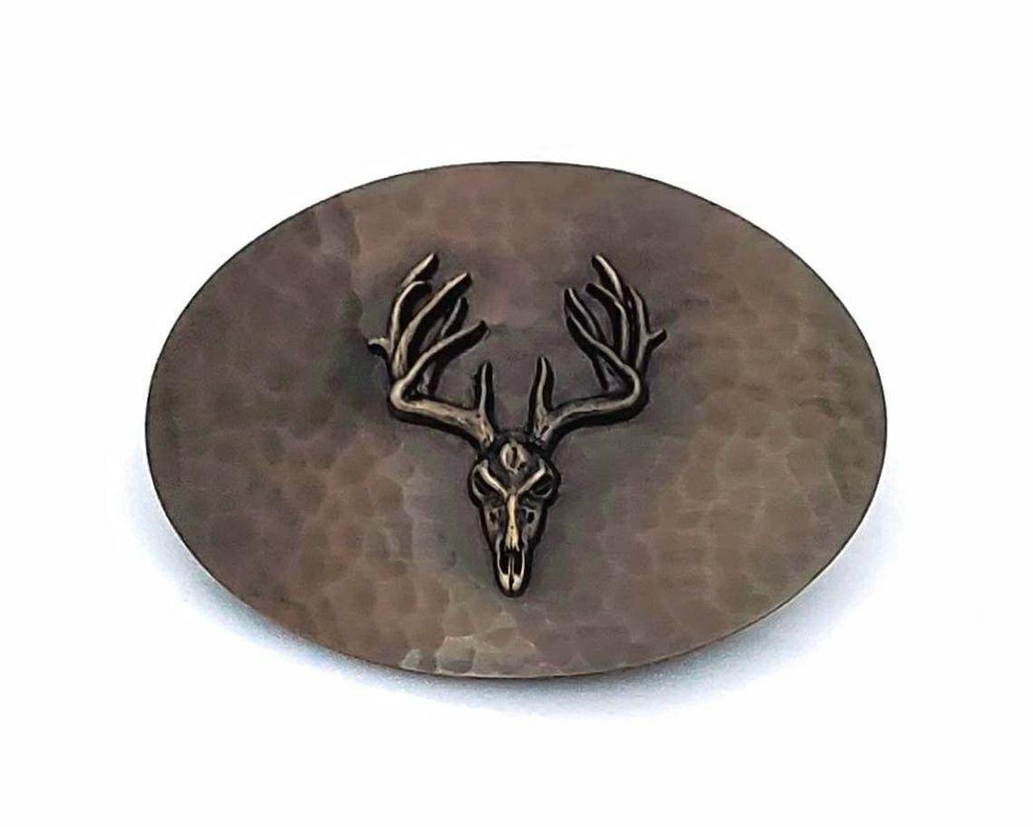 Montana Silversmiths Cascade Hammered Small Deer Skull Belt Buckle