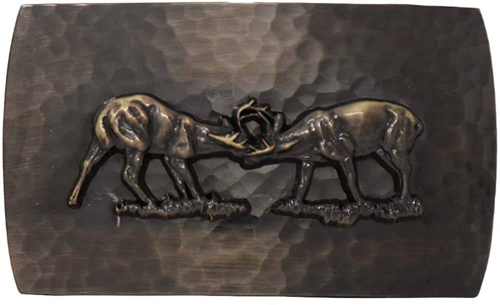 Montana Silversmiths Rectangle Hammered Fighting Bucks Belt Buckle