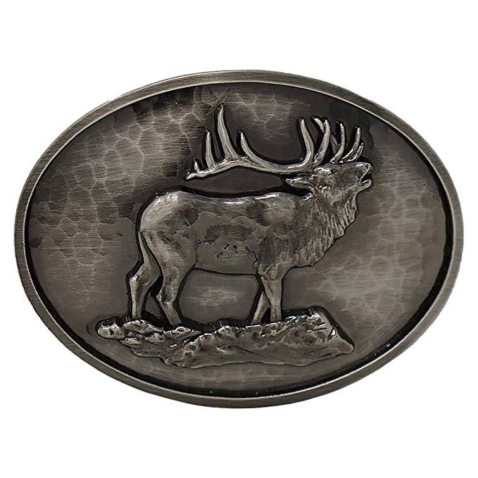 Montana Silversmiths Oval Vintage Hammered Bugling Elk Belt Buckle