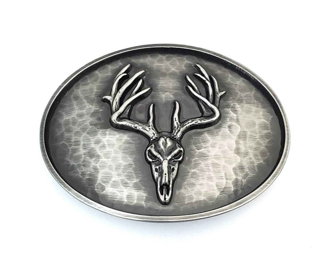 Montana Silversmiths Oval Vintage Hammered Deer Skull Belt Buckle