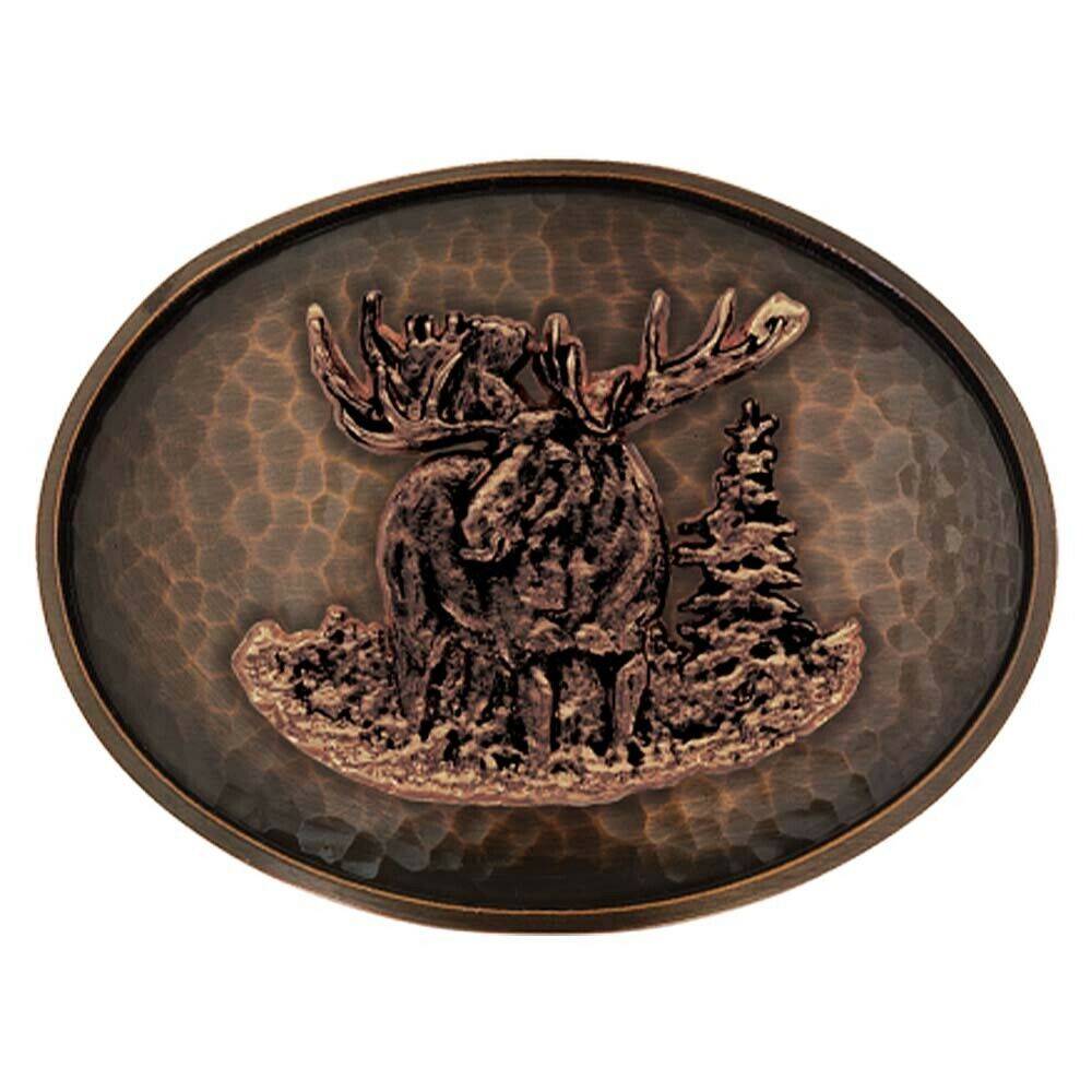 Montana Silversmiths Vintage Oval Hammered Moose Western Belt Buckle