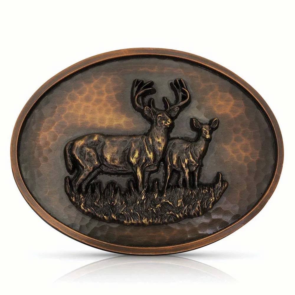 Montana Silversmiths Nature Deer Couple Attitude Oval Hammered Belt Buckle