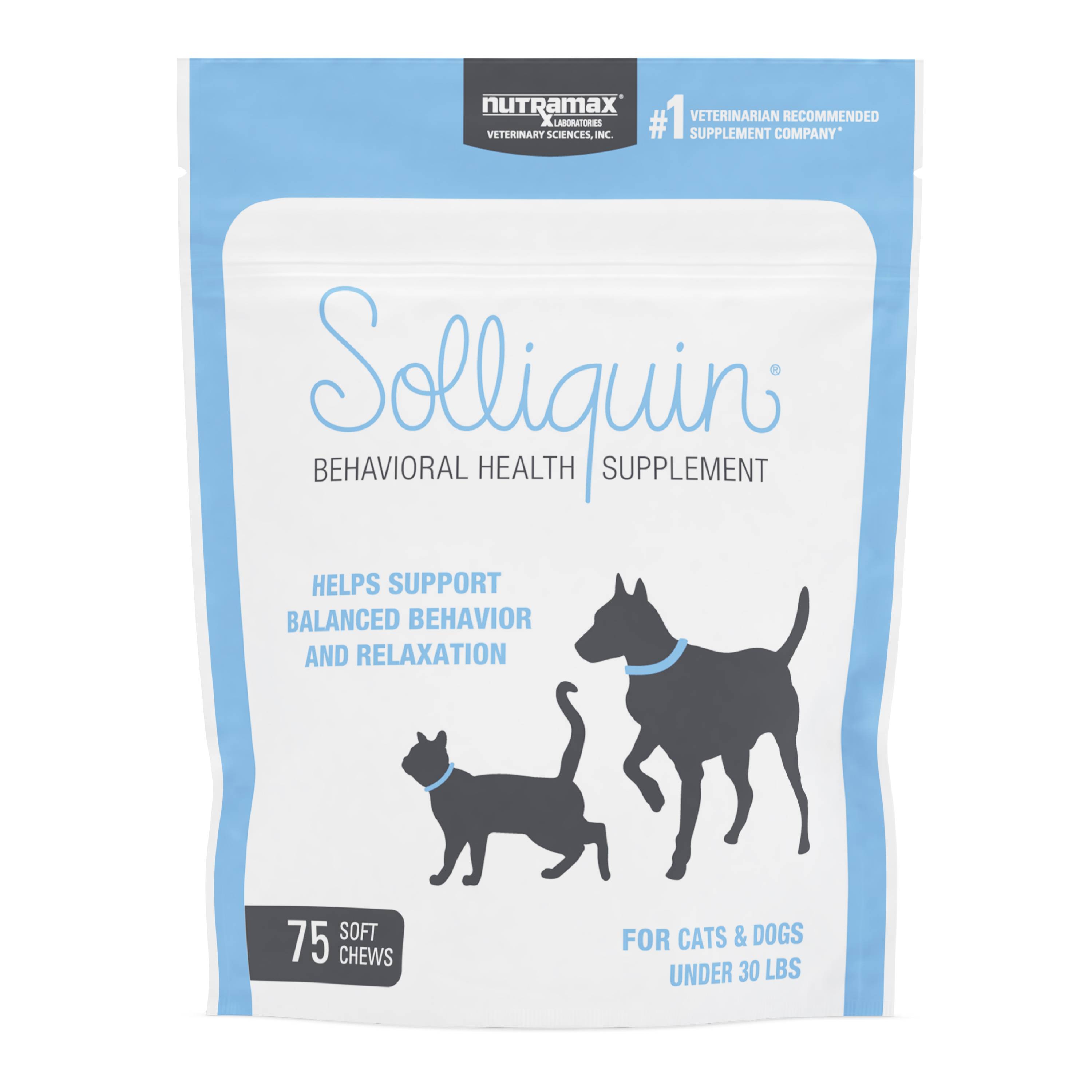 Nutramax Solliquin Calming Behavioral Health Supplement for Small to Medium Dogs and Cats - With L-Theanine, Magnolia / Phellode