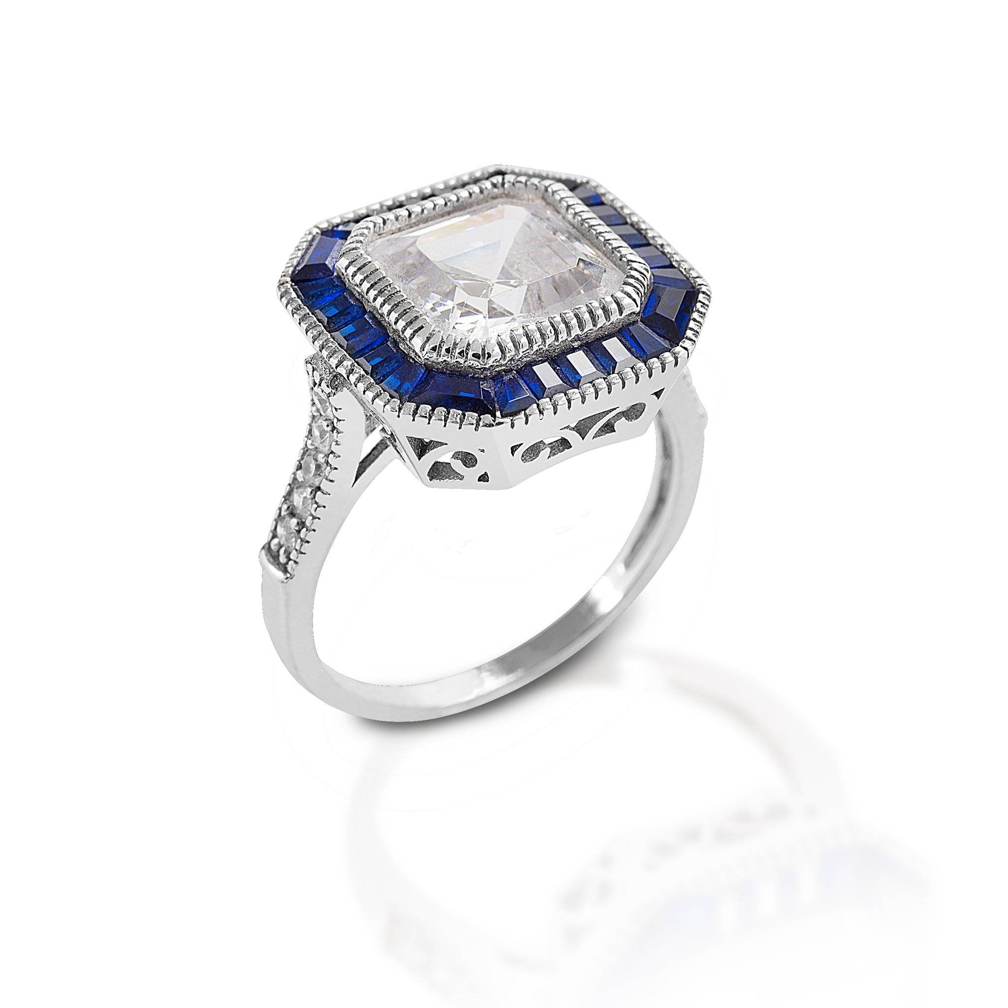 Kelly Herd Large Asscher Cut/Blue Spinel Ring