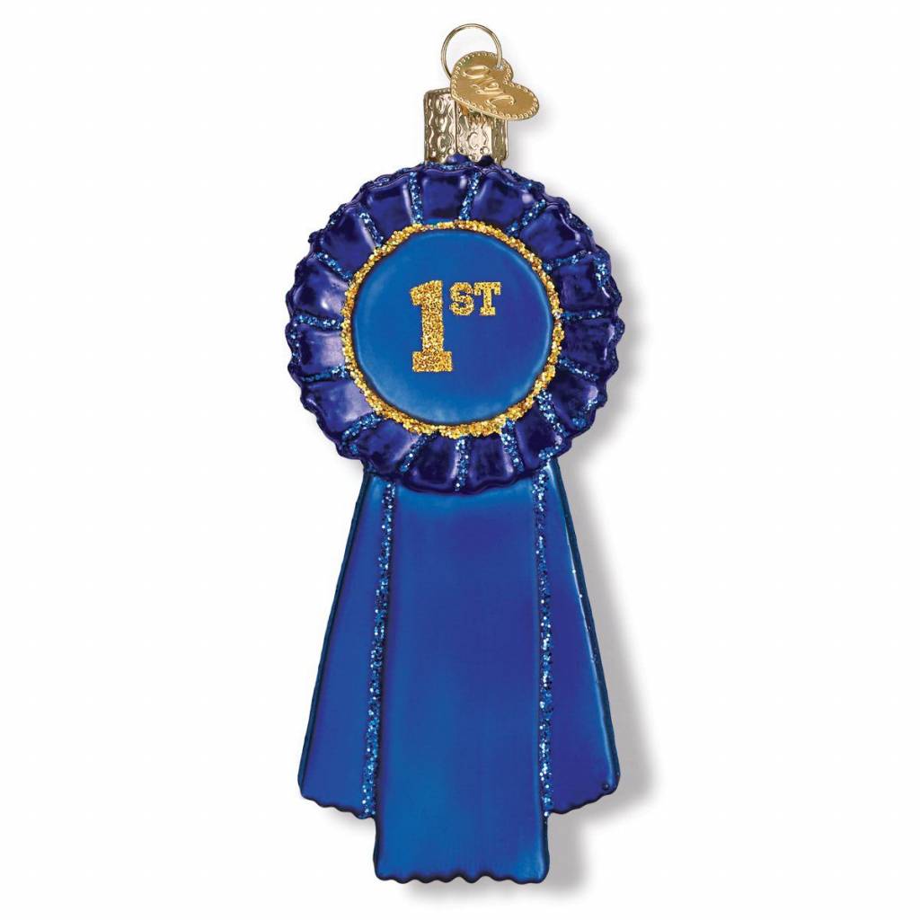 Blue Ribbon Glass Ornament