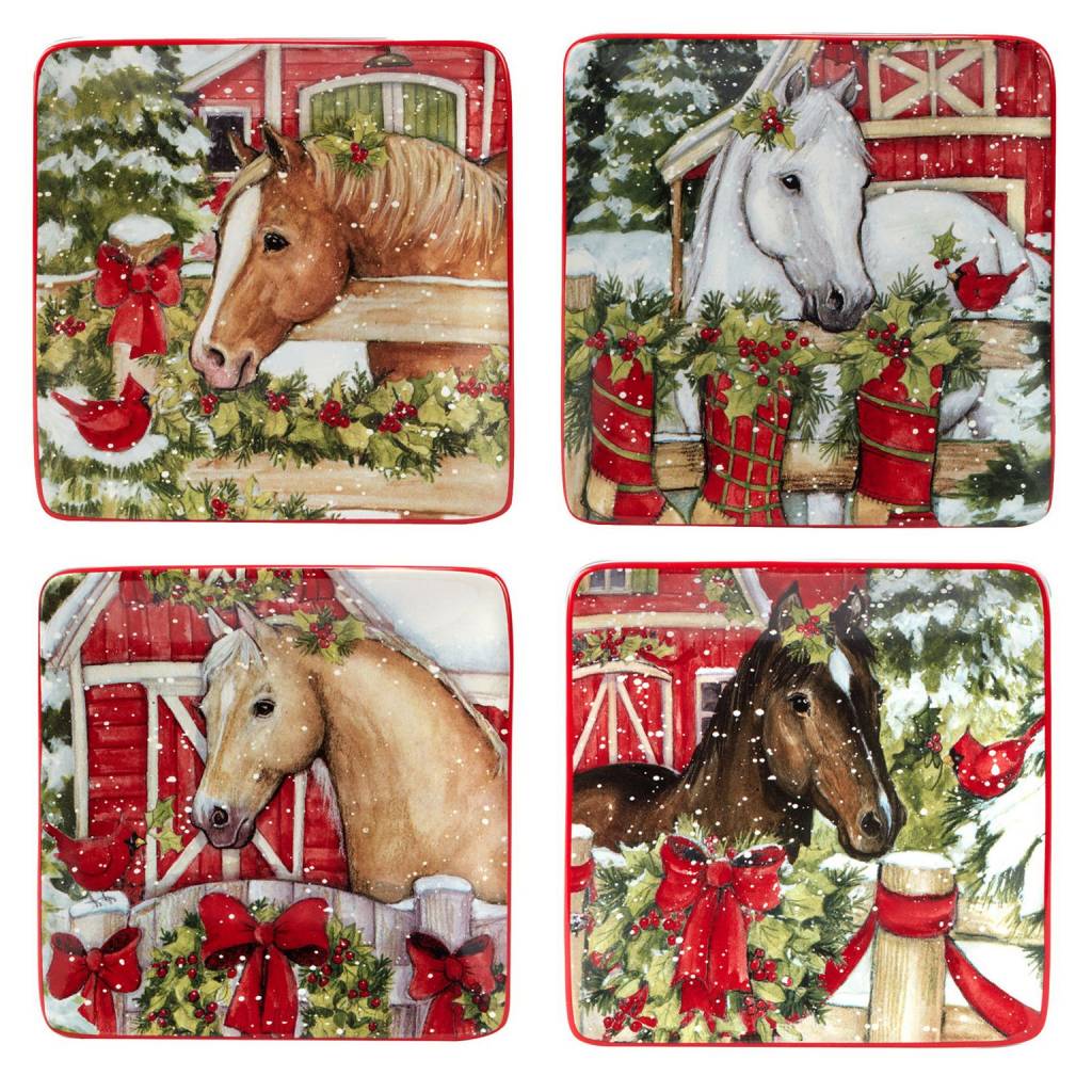 Snowy Farm Plates - Set Of 4