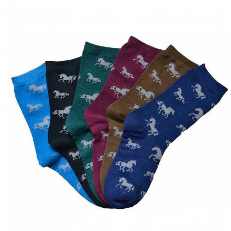 AWST Int'l Ladies' "Lila" Horses All Over Darks Crew Socks- 6 Pack