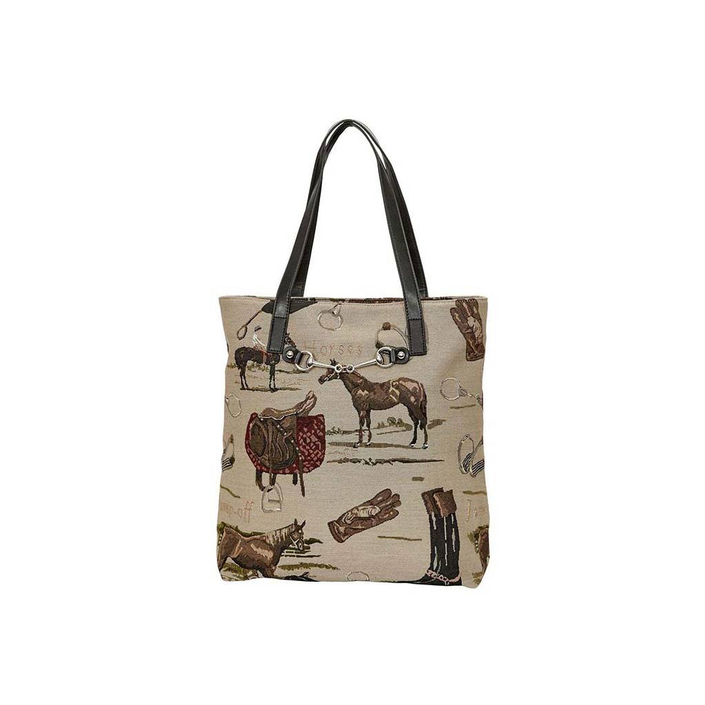 AWST Int'l Equestrian Tapestry Pattern Tote Bag with Snaffle Bit