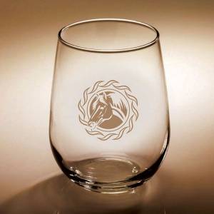 Kelley Horse Head Etched Stemless Wine Glass