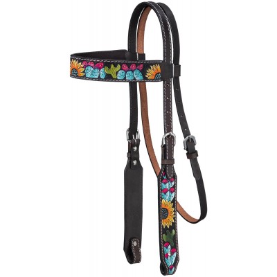Tough-1 Sunflower and Blue Cactus Browband Headstall