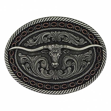 Montana Silversmiths Two Tone Antiqued Round Barbed Longhorn Attitude Buckle