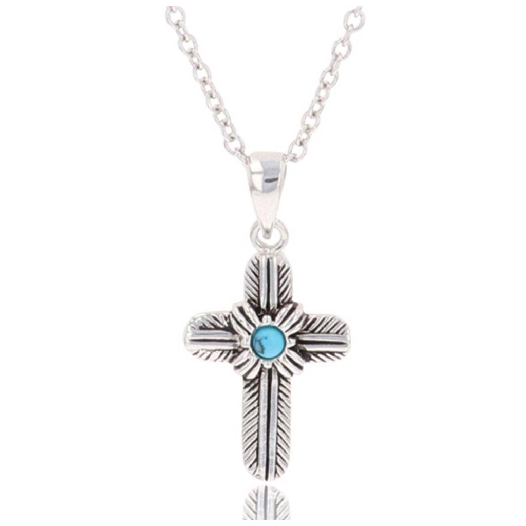 Montana Silversmiths Feathered Cross Turquoise Center Necklace