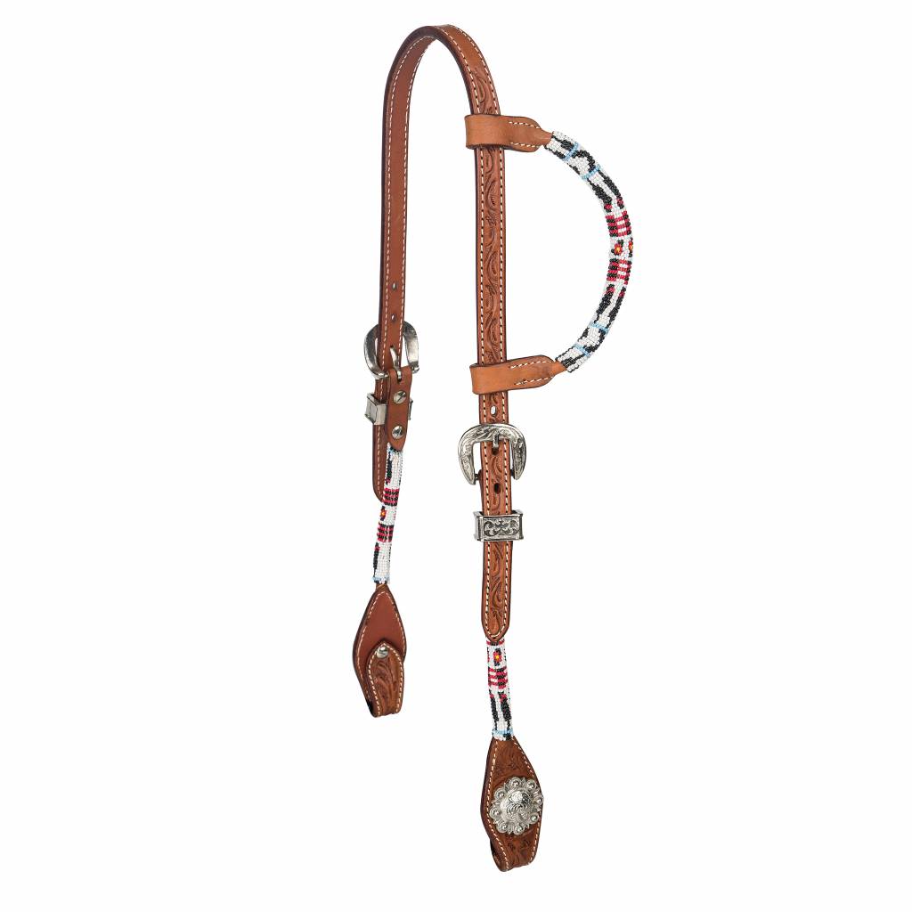 Tabelo Aztec Bead Headstall with Flower Tooling